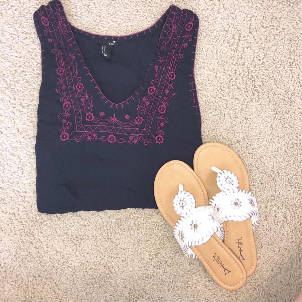 Navy Tank with Pink Embroidery M